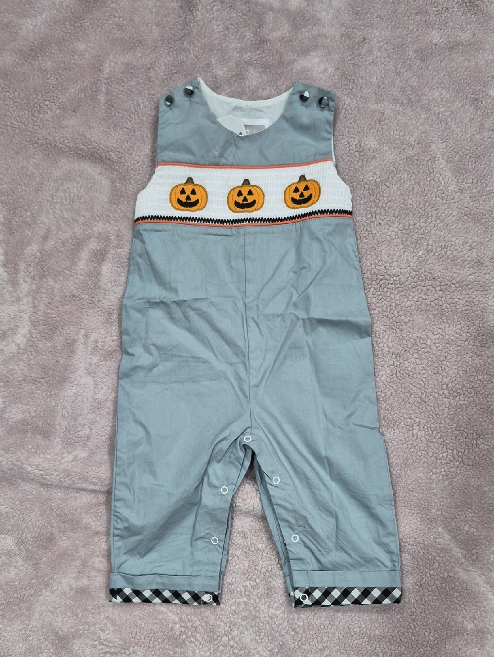 NWT LIL Cactus Pumpkin Overalls/Romper 12-18 months boys- smocked outfit